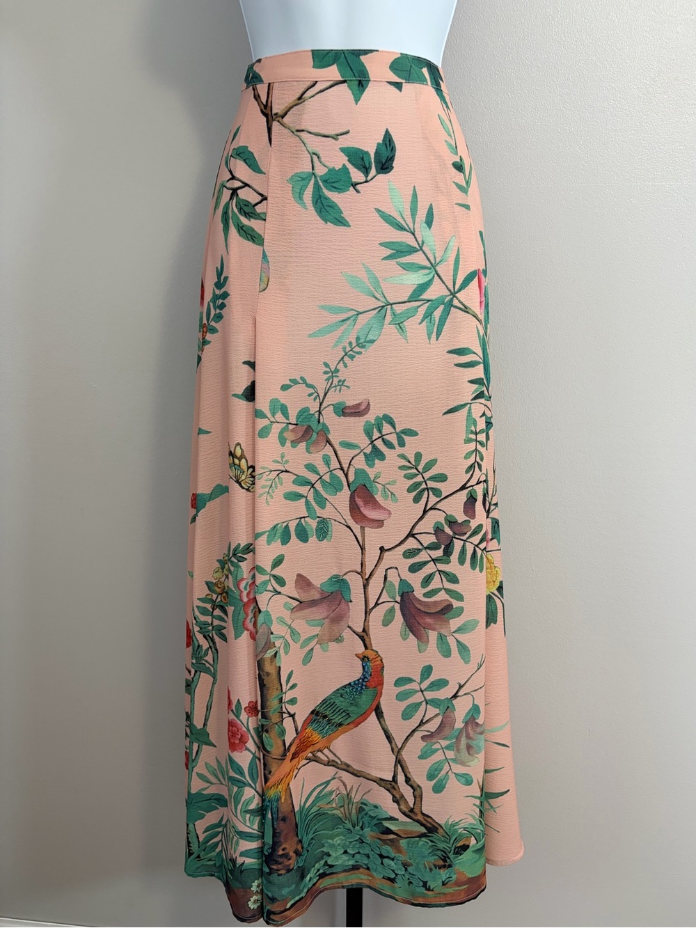 NWOT ArattaSilent Journey- Peach Botanical & Bird Print Maxi Skirt - Picture 3 of 16